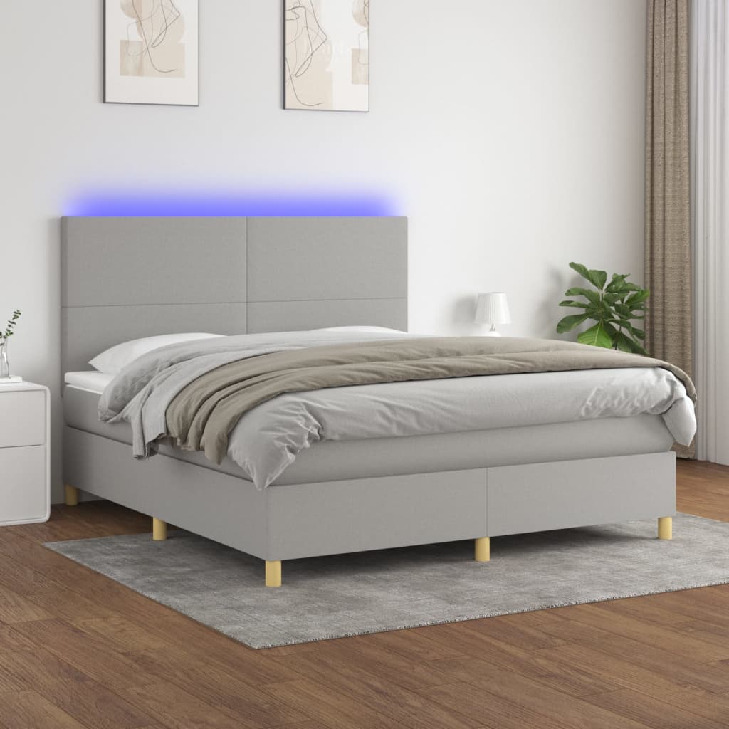 Sommier tapissier et matelas et LED Gris clair 180x200 cm Tissu