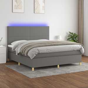 Box spring postel s matrací a LED tmavě šedá 180x200 cm textil - obrázek 1