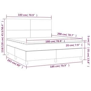 Box spring postel s matrací a LED tmavě hnědá 180x200 cm textil - obrázek 8