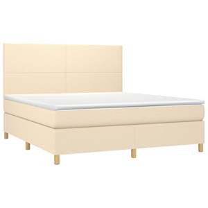 Box spring postel s matrací a LED krémová 180x200 cm textil - obrázek 3