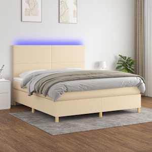 Box spring postelja z vzmetnico LED krem 180x200 cm blago