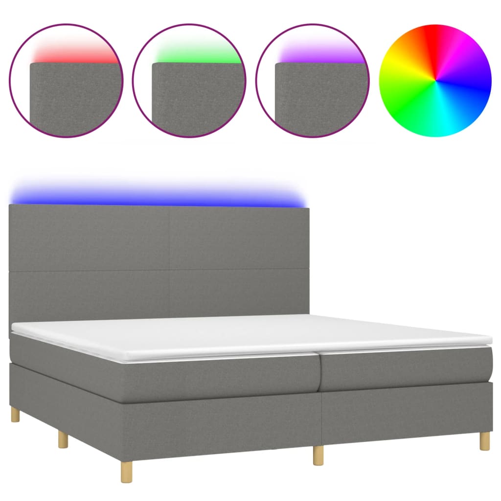 vidaXL Box spring postelja z vzmetnico LED temno siva 200x200 cm blago