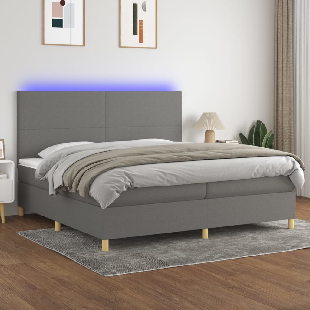 Sommier tapissier et matelas et LED Gris foncé 200x200 cm Tissu