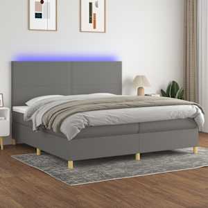 Box spring postel s matrací a LED tmavě šedá 200x200 cm textil - obrázek 1