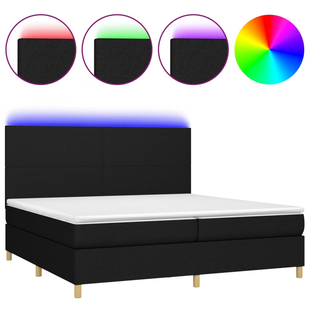 vidaXL Boxspring met matras en LED stof zwart 200x200 cm