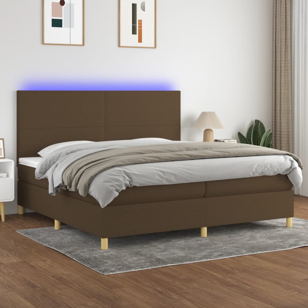 Krevet box spring s madracem LED tamnosmeđi 200x200 cm tkanina