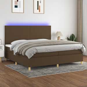Box spring postel s matrací a LED tmavě hnědá 200x200 cm textil - obrázek 1