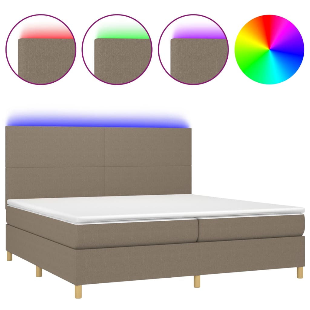 vidaXL Box spring postelja z vzmetnico LED taupe 200x200 cm blago