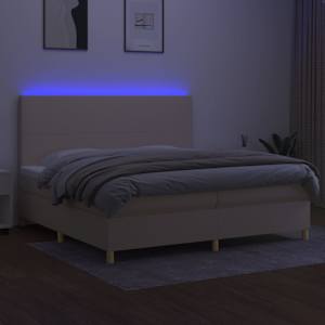 Box spring postel s matrací a LED krémová 200x200 cm textil - obrázek 4