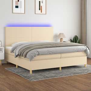 Box spring postel s matrací a LED krémová 200x200 cm textil - obrázek 1