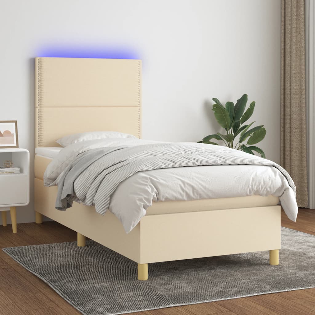 Box spring postel s matrací a LED krémová 80 x 200 cm textil