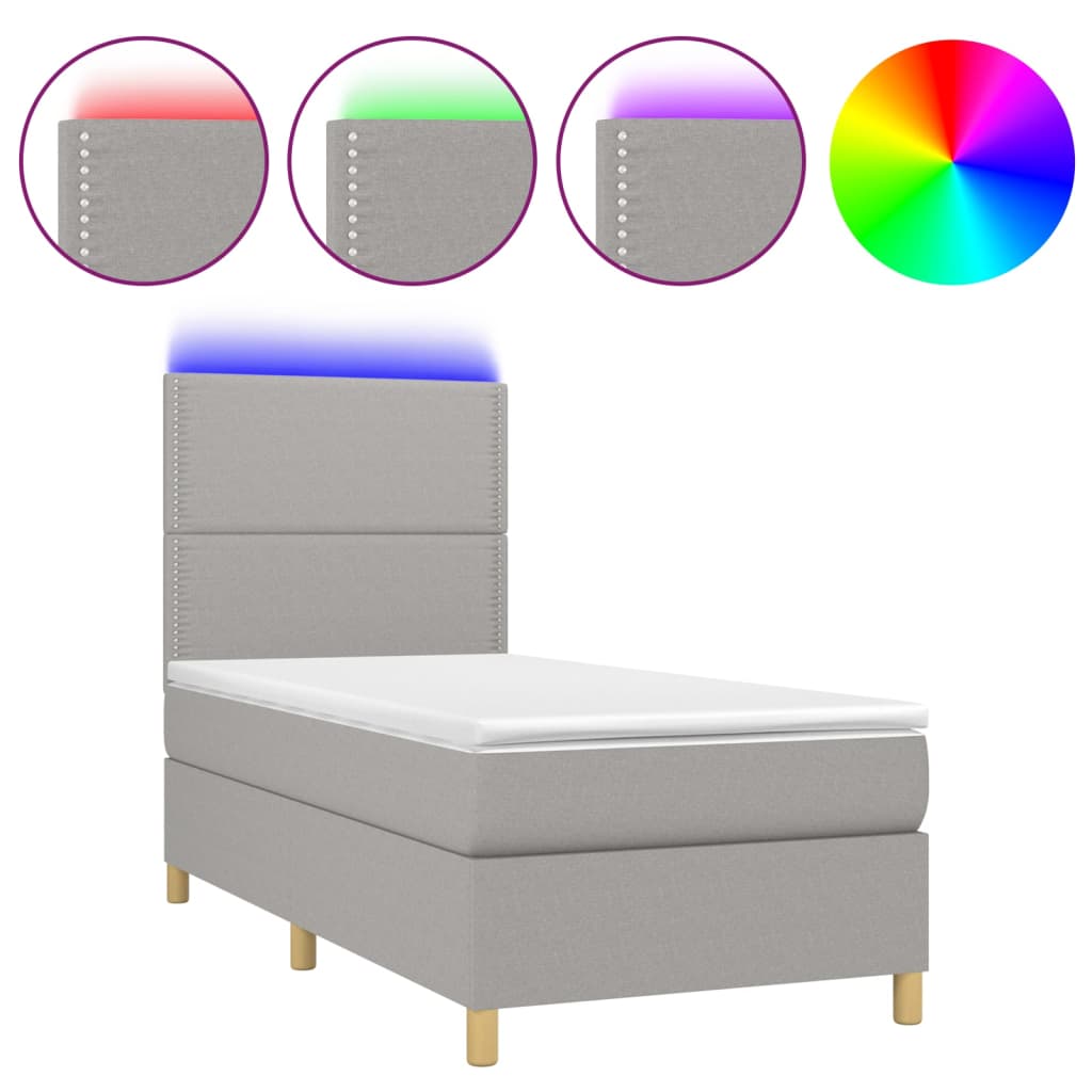 Thumbnail - vidaXL Boxspringbett mit Matratze & LED Hellgrau 90x190 cm Stoff