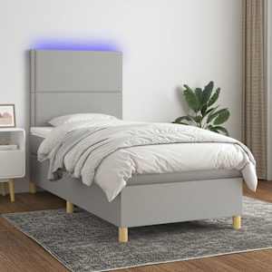 Box spring postelja z vzmetnico LED svetlo siva 90x190 cm blago