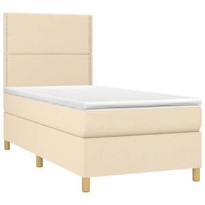 Box spring postel s matrací a LED krémová 90x190 cm textil - obrázek 3