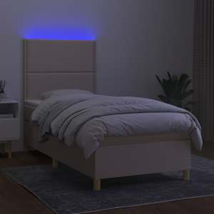 Box spring postel s matrací a LED krémová 90x190 cm textil - obrázek 4