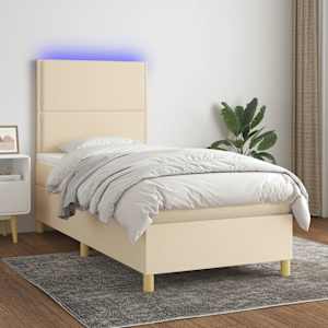 Box spring postelja z vzmetnico LED krem 90x190 cm blago