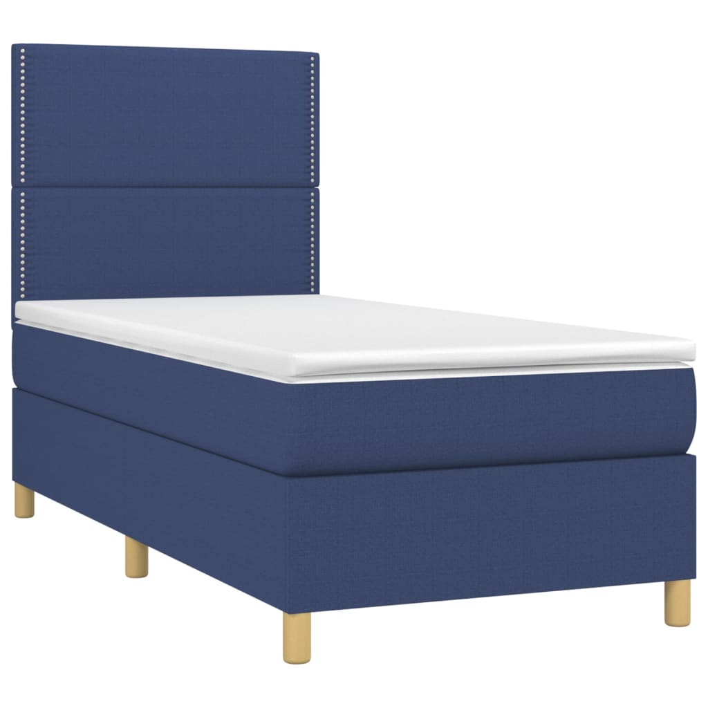vidaXL Boxspring met matras en LED stof blauw 90x190 cm afbeelding