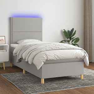 Box spring postelja z vzmetnico LED svetlo siva 90x200 cm blago