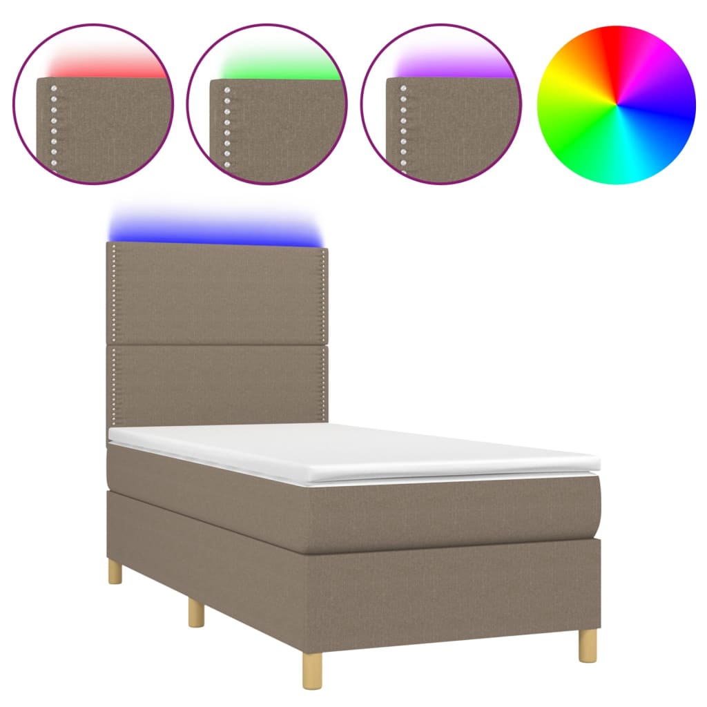 Thumbnail - vidaXL Boxspringbett mit Matratze & LED Taupe 90x200 cm Stoff
