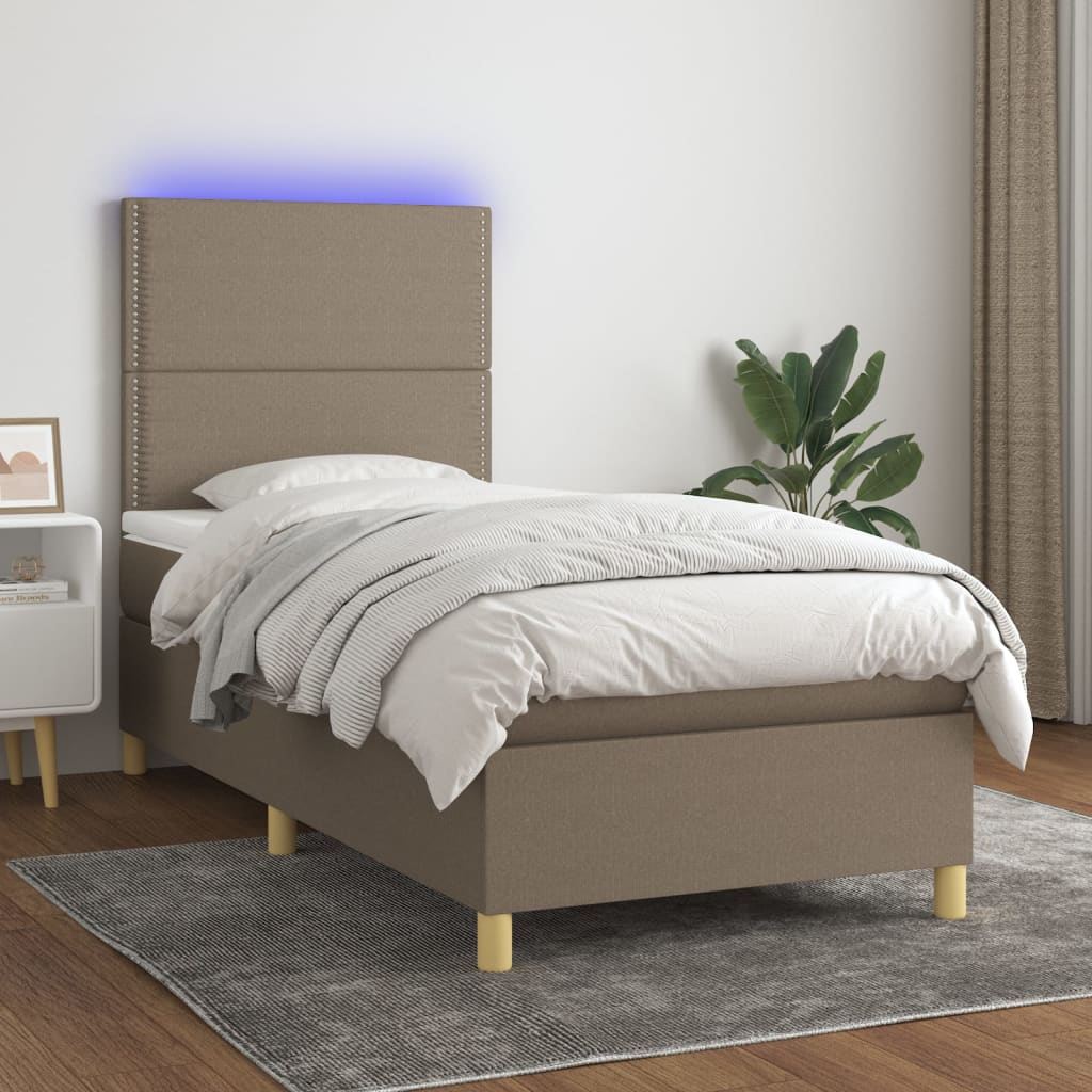 vidaXL Boxspringbett mit Matratze & LED Taupe 90x200 cm Stoff