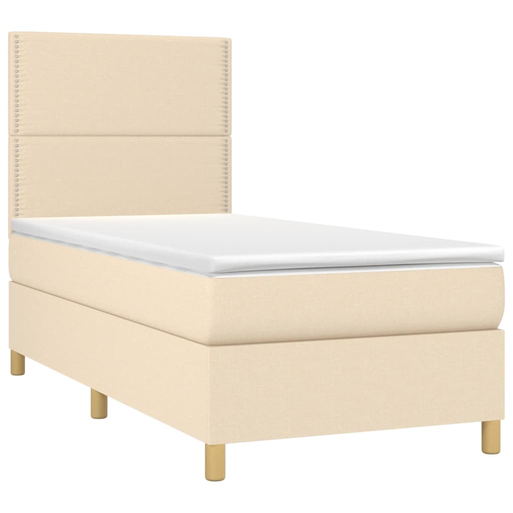 Krémszínű szövet rugós és LED-es ágy matraccal 90x200 cm 