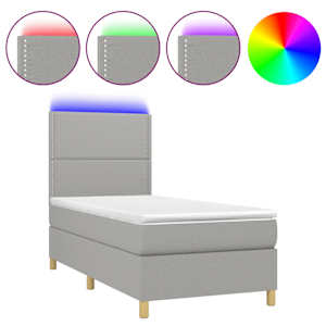 Box spring postel s matrací a LED světle šedá 100x200 cm textil - obrázek 2