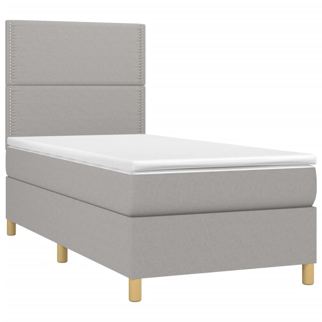 vidaXL Boxspring met matras en LED stof lichtgrijs 100x200 cm afbeelding