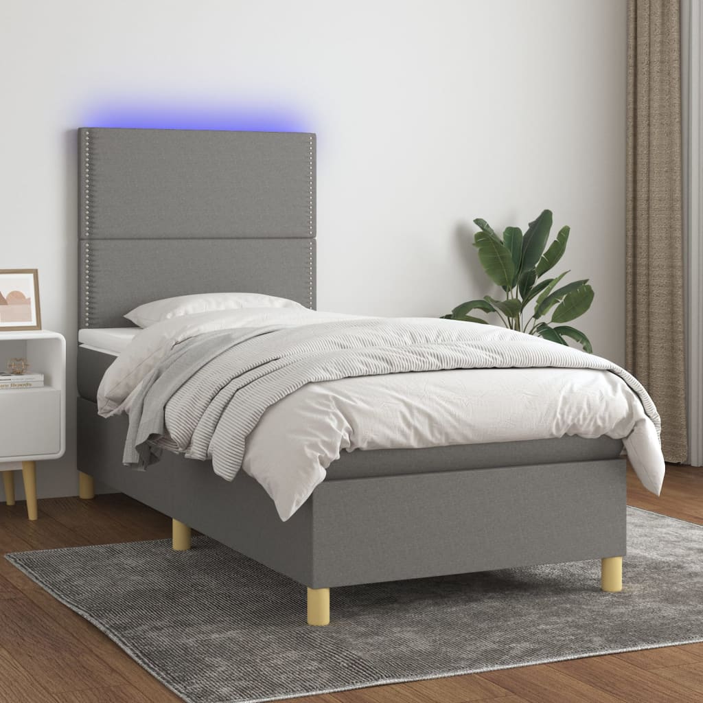 vidaXL Boxspringbett mit Matratze & LED Dunkelgrau 100x200 cm Stoff