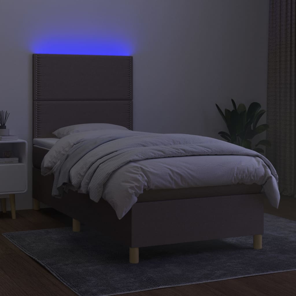 Box spring postelja z vzmetnico LED taupe 100x200 cm blago