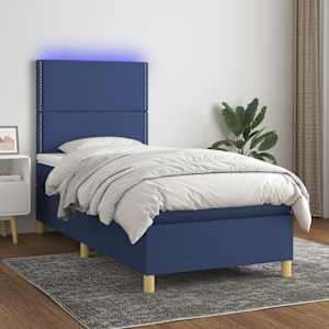 Box spring postel s matrací a LED modrá 100x200 cm textil - obrázek 1