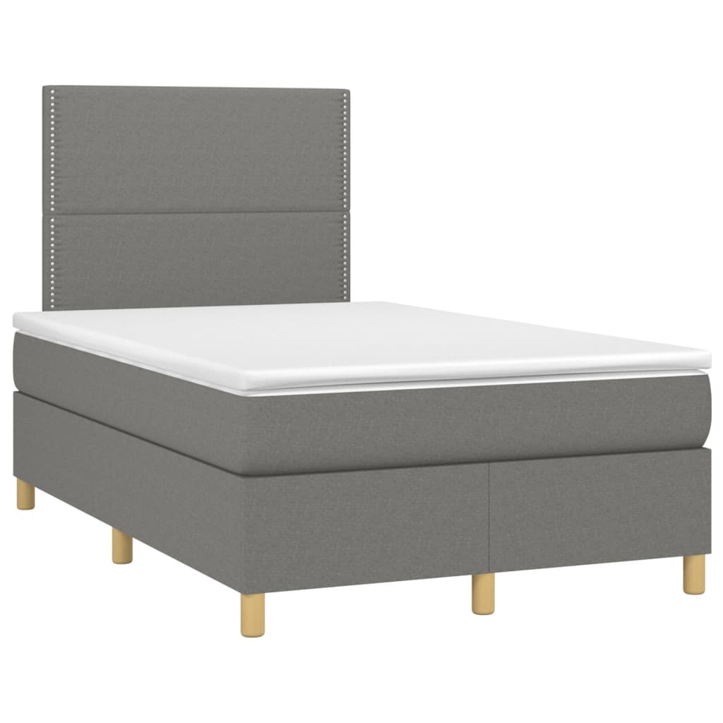 vidaXL Boxspring met matras en LED stof donkergrijs 120x200 cm afbeelding