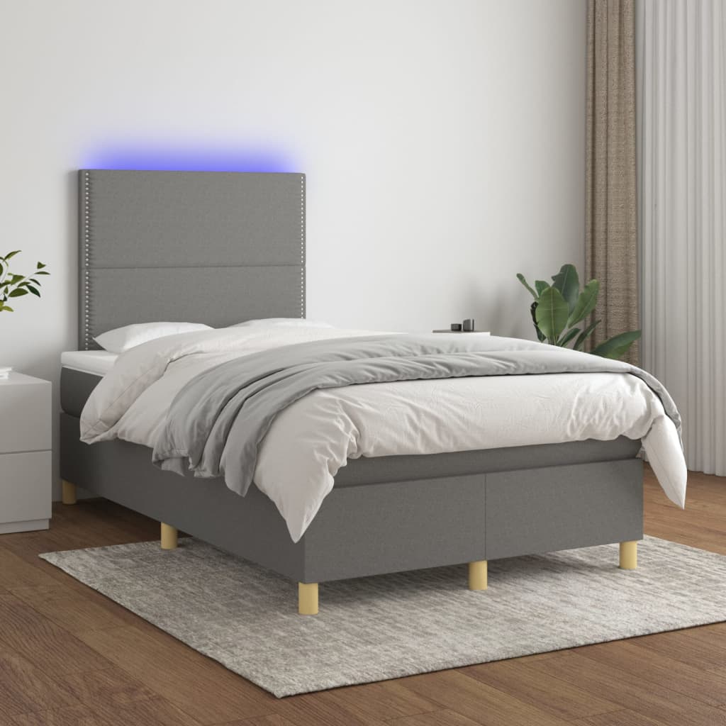 Sommier tapissier et matelas et LED Gris foncé 120x200 cm Tissu