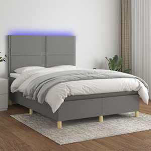 Box spring postel s matrací a LED tmavě šedá 140x190 cm textil - obrázek 1