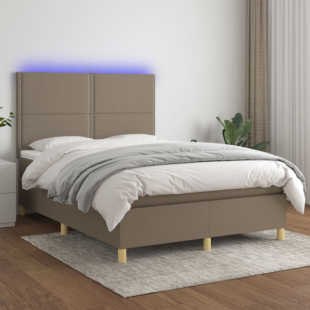tópszínű szövet rugós és LED-es ágy matraccal 140x190cm