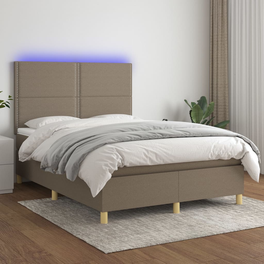 vidaXL Boxspringbett mit Matratze & LED Taupe 140x190 cm Stoff