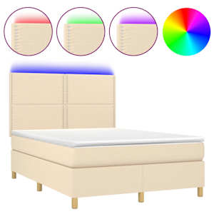 Box spring postel s matrací a LED krémová 140x190 cm textil - obrázek 2