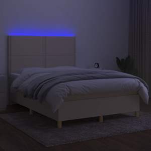 Box spring postel s matrací a LED krémová 140x190 cm textil - obrázek 4