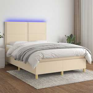 Box spring postel s matrací a LED krémová 140x190 cm textil - obrázek 1