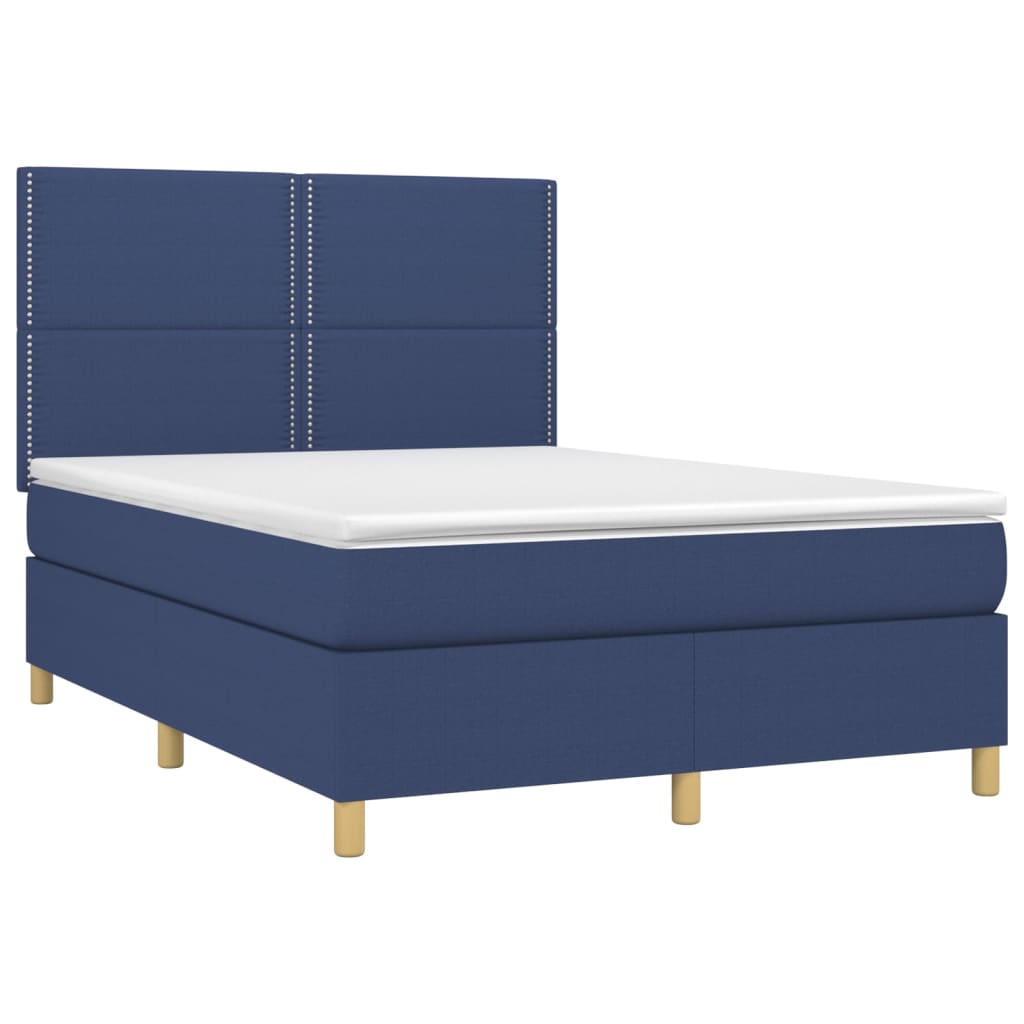 vidaXL Boxspring met matras en LED stof blauw 140x190 cm afbeelding