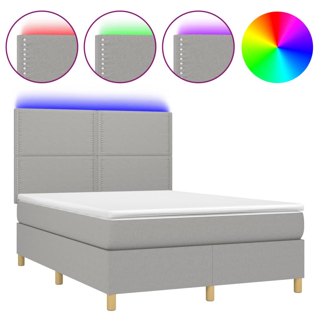 Thumbnail - vidaXL Boxspringbett mit Matratze & LED Hellgrau 140x200 cm Stoff