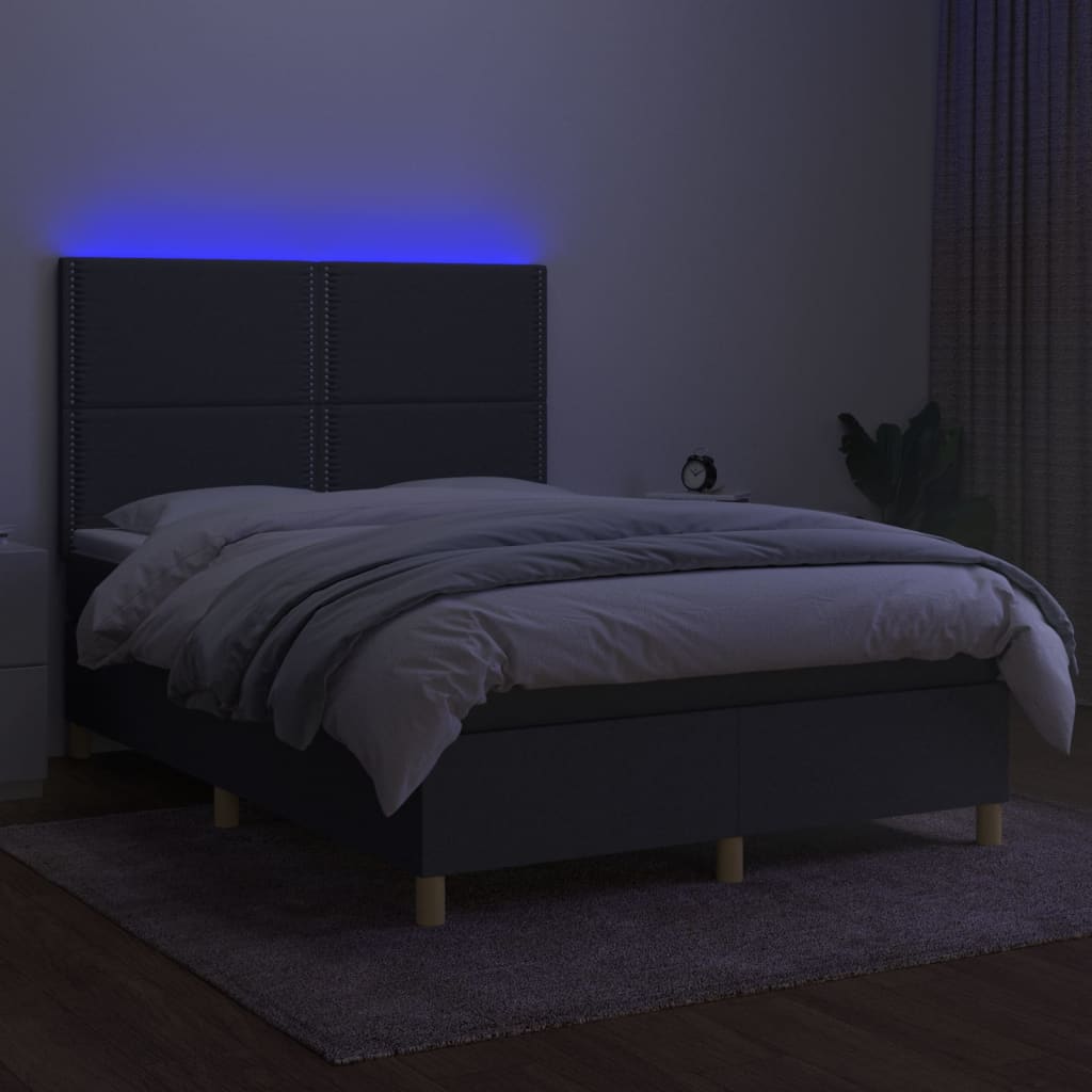 Box spring postel s matrací a LED tmavě šedá 140x200 cm textil