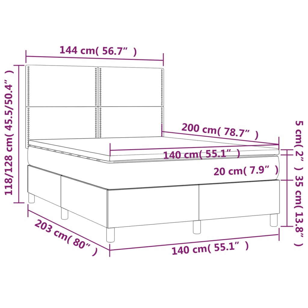 Box spring postel s matrací a LED tmavě šedá 140x200 cm textil