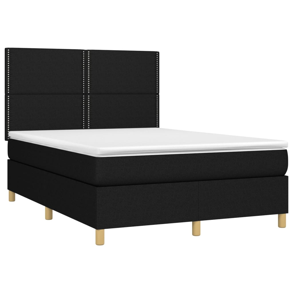 vidaXL Boxspring met matras en LED stof zwart 140x200 cm afbeelding