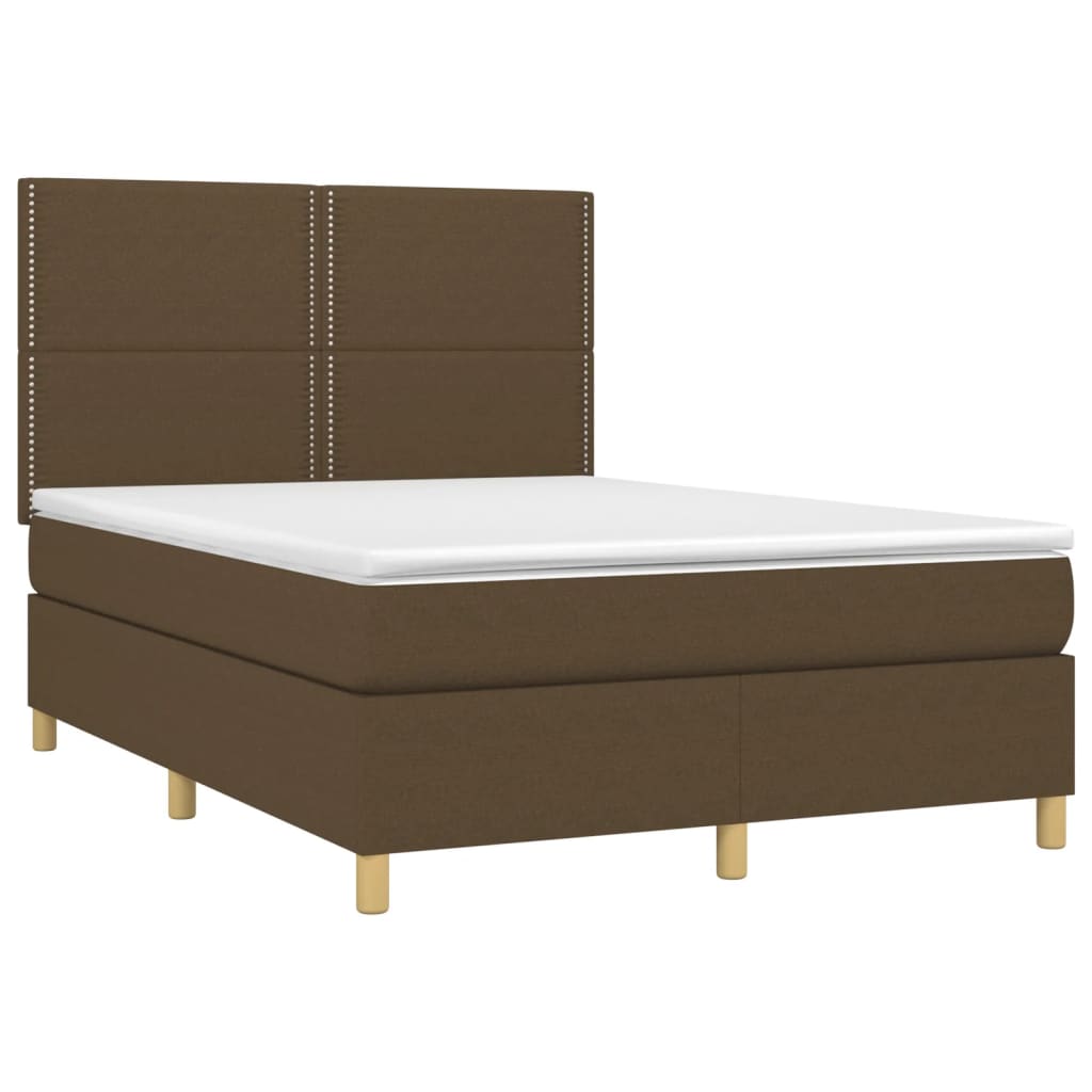 vidaXL Boxspring met matras en LED stof donkerbruin 140x200 cm afbeelding