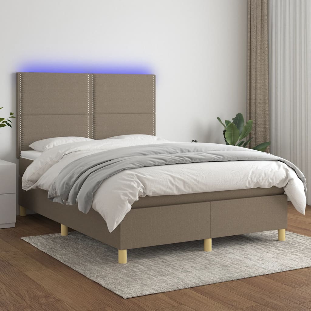 Sommier tapissier avec matelas et LED Taupe 140x200 cm Tissu