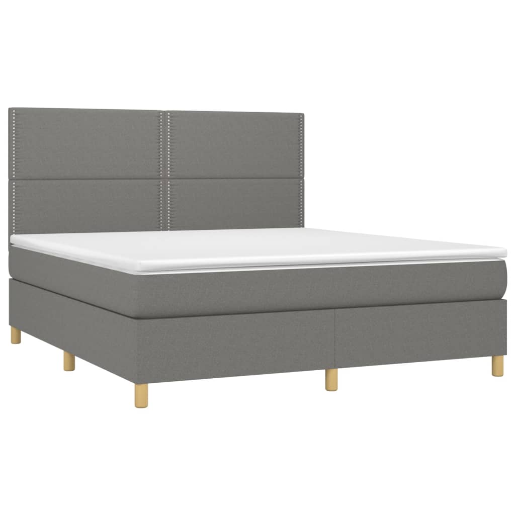 Box spring postelja z vzmetnico LED temno siva 160x200 cm blago