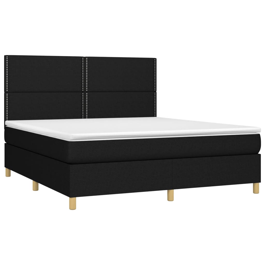 fekete szövet rugós és LED-es ágy matraccal 160x200 cm