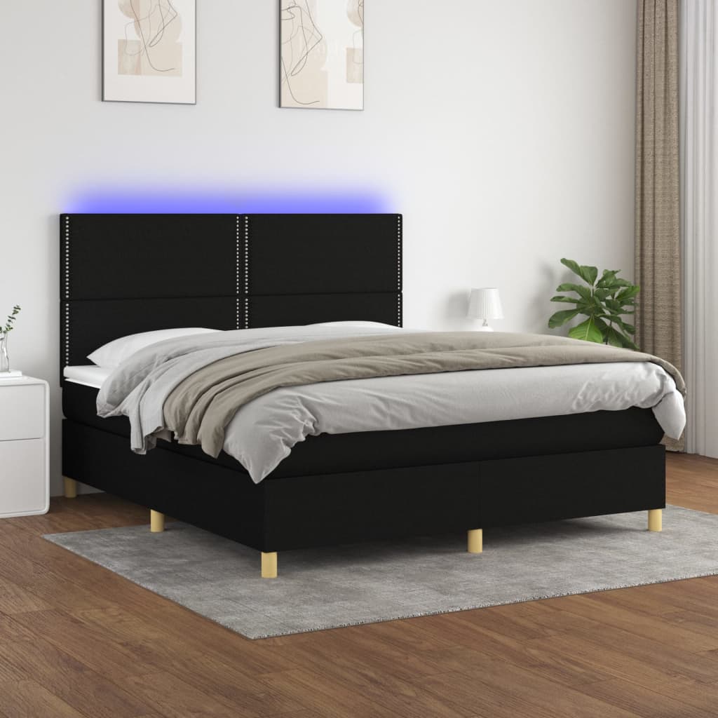 Box spring postel s matrací a LED černá 160x200 cm textil