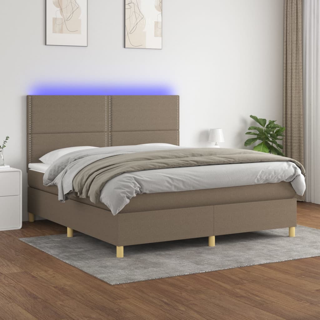 vidaXL Boxspringbett mit Matratze & LED Taupe 160x200 cm Stoff