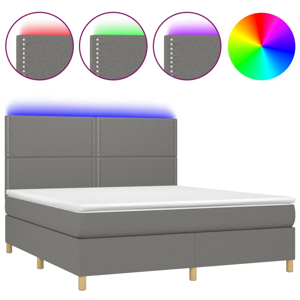Thumbnail - vidaXL Boxspringbett mit Matratze & LED Dunkelgrau 180x200 cm Stoff